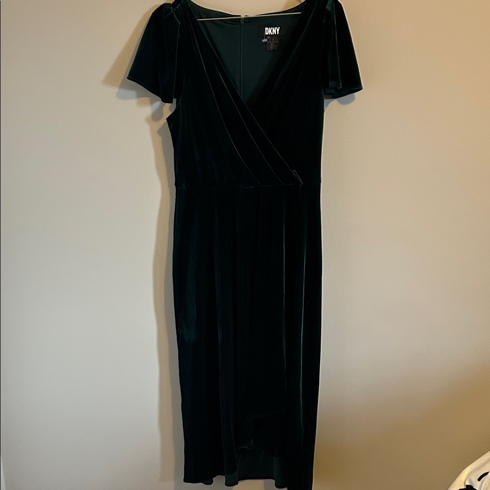 DKNY green Velvet Wrap Dress